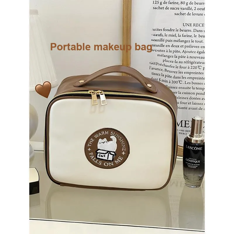 Gentle Welcome Premium Leather Portable Large Capacity Divided Storage Bag Make up Tools 1 Pc-1
