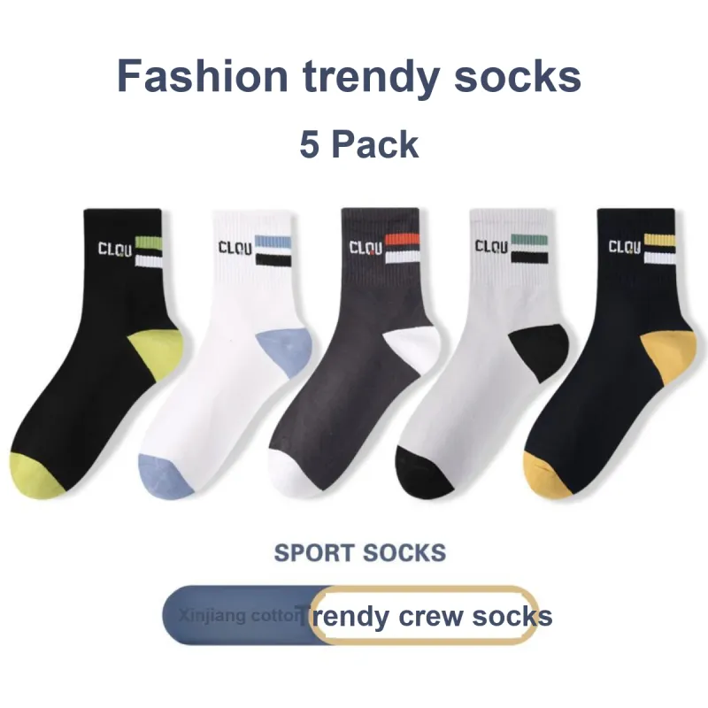 H YXIANG Mid Calf Socks Men's 5 Pack Multicolor-1