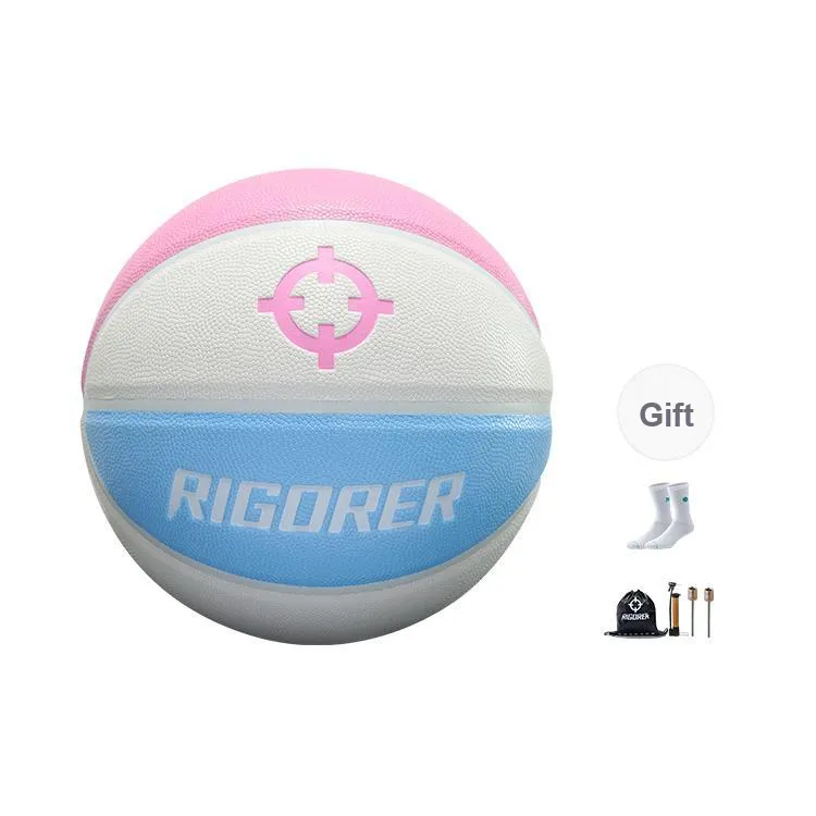 RIGORER PU Basketball Macaron Color Scheme Pink Blue White Size 7 Size 6 Size 5 Ball Street Training Competition-5