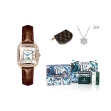 Rose Gold Card Holder Necklace with Small Blue Box