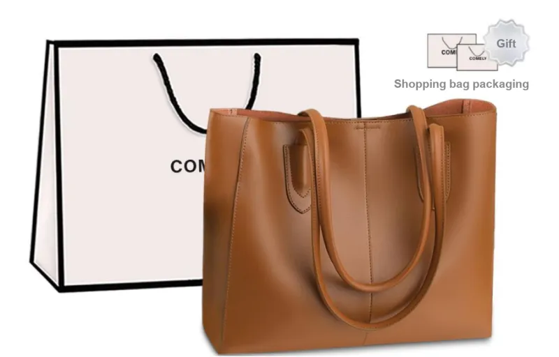 COMELY Cow Leather Commute Bag Large Bag Tote Bag Shoulder Bag Women's Caramel/Coffee-0
