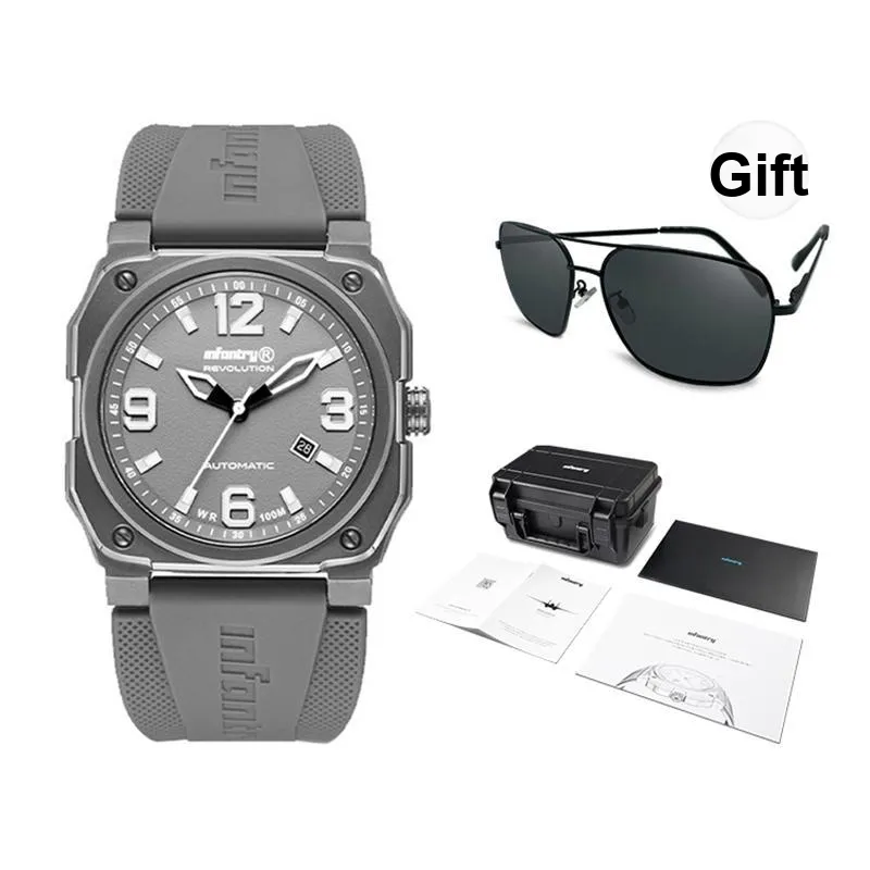 INFANTRY Mechanical Movement Silicone Strap Watch Men's Watches Gray Dial