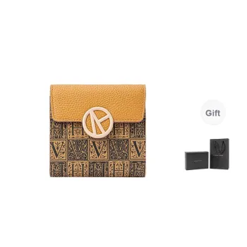 VANESSA HOGAN Monogram Cow Leather Coin Purse Card Holder Wallet Small Size Women's Brown/Light Pink