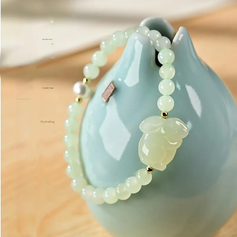 KUNYUYAO Chinese Zodiac Zodiac Year Bead Chain Beaded Bracelet White Jade Unisex-19