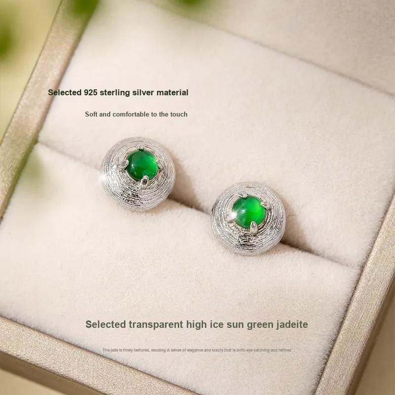 Encounter Gift High Ice Jade Jadeite Stud Earrings Women's-1