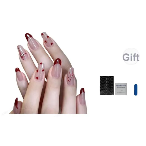 OUYUJI False Nail Oval MID Длина Красный Jump Цвет Французский