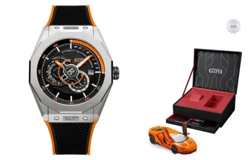 BONEST GATTI King Speed Automatic Mechanical Movement Rubber Strap Watch Men's Watches Orange Watch Dial