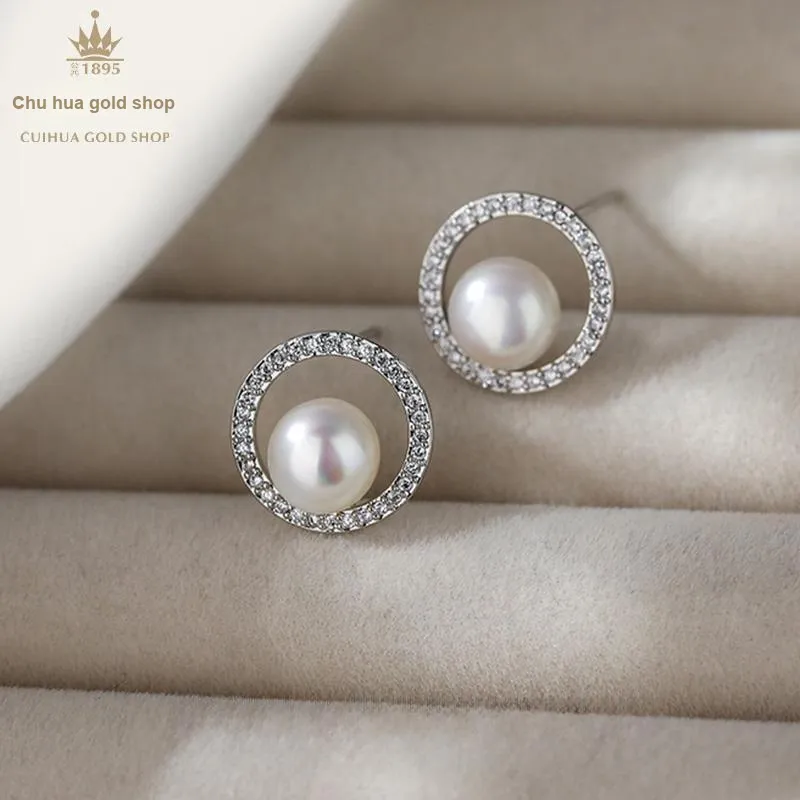 Cuihua Gold Shop Pearl Stud Earrings Women's-6