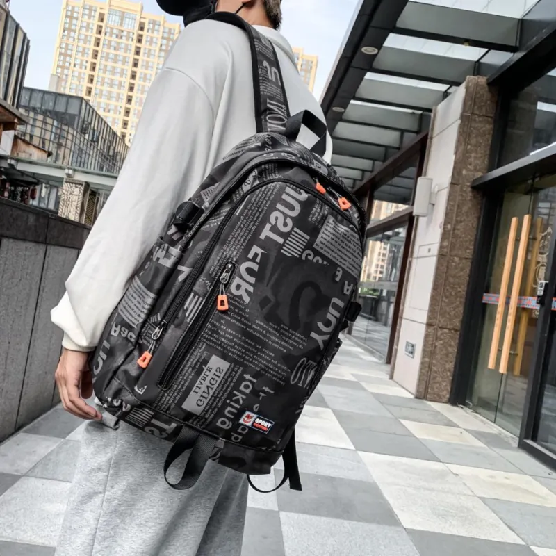 BRABOSTON Nylon Backpack Unisex Gray/Orange Red/Black/Green-9