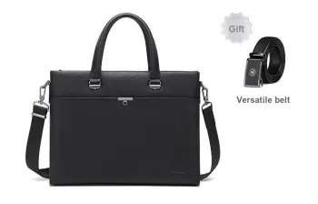 MashaLanti Cow Leather Laptop Bag Handbag Regular Men's Black