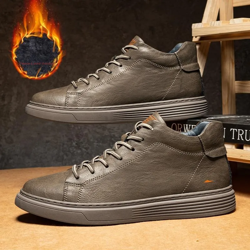Kuding Skateboard Shoes Men Mid Top Black/Beige/Brown-23