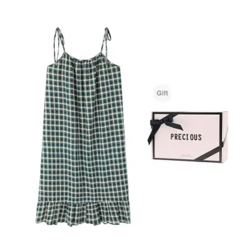 METE WHALE MT Nightgown Women's Gift Box Set Green Plaid