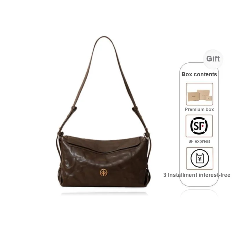 BAGTREE Imported Top Grain Vegetable Tanned Genuine Leather Pillow Shoulder Bag Regular Unisex Multicolor-38
