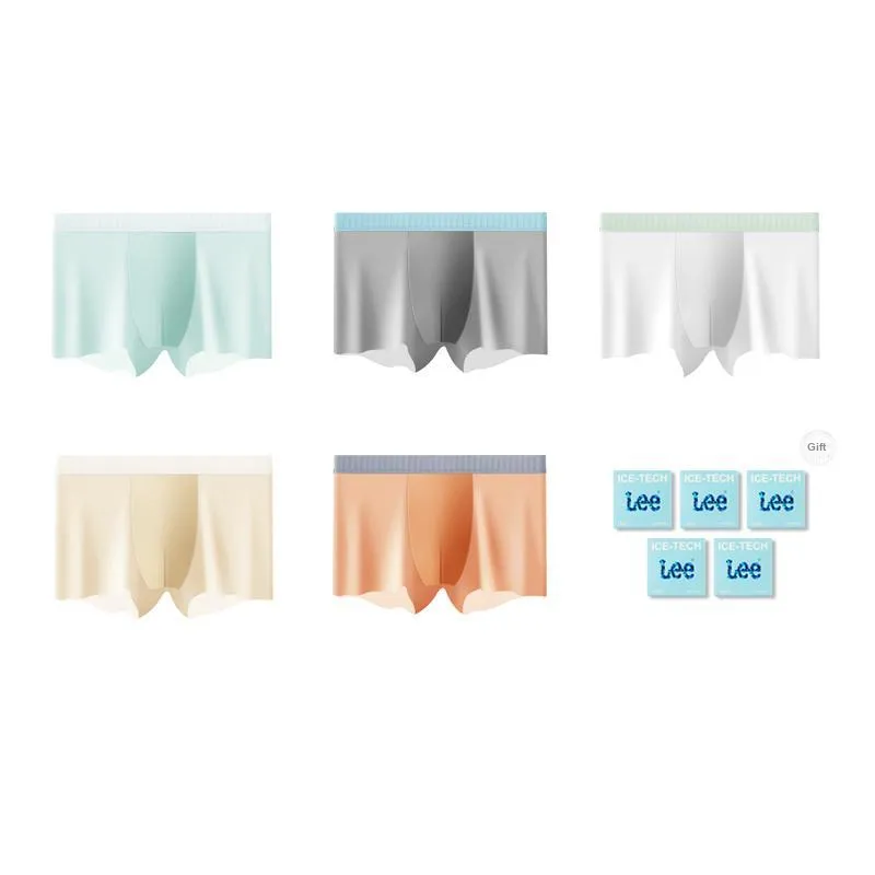 Lee Cool Ice Silk Underpants Men's Cool Seamless Breathable Quick Dry Boxer Shorts 5 Pack Independent Gift Box Set-0