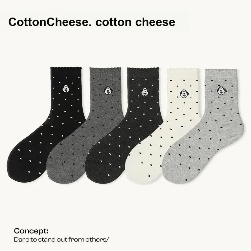 COTTON CHEESE Mid Calf Socks Unisex 5 Pack-1