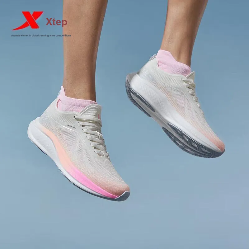 XTEP Light Wing 2.0 Slip Resistant Low Top Running Shoes Women's White Pink-4