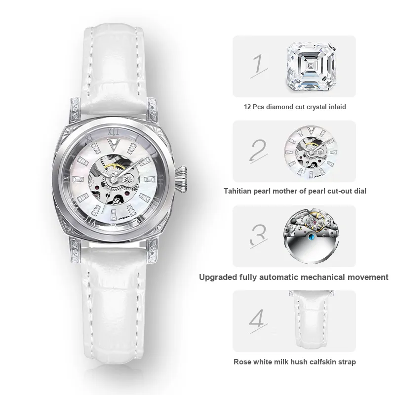 ABA Automatic Mechanical Movement Watch Women's Watch White Dial-2