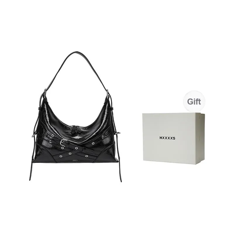 HXXXXS Cow Leather Handbag, Shoulder Bag Regular Women's Black/Wasteland Gray-0