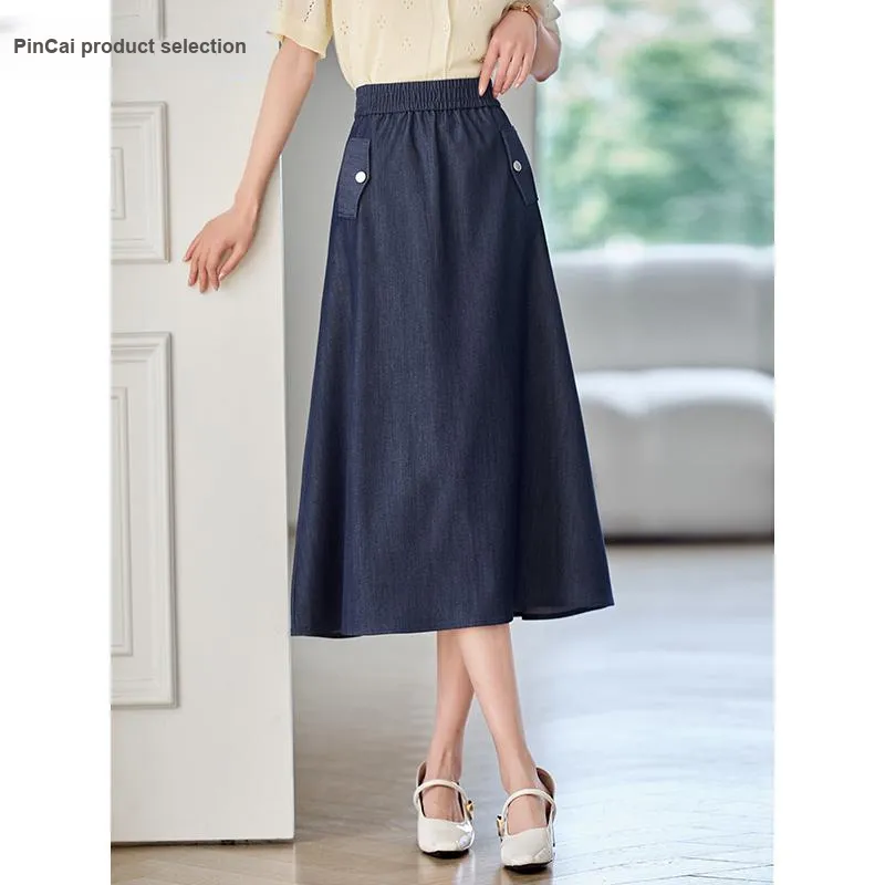 Taste The Color Casual Long Skirt Women's Blue-3