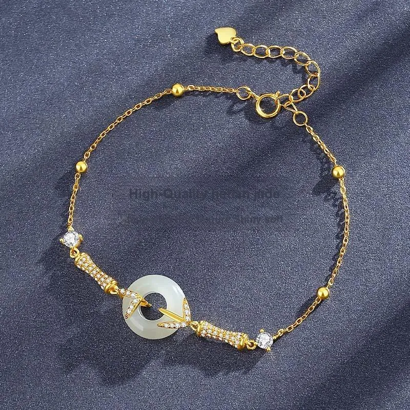 Andaozi Hetian Jade Bracelets Pale Greenish White Jade Women's-3