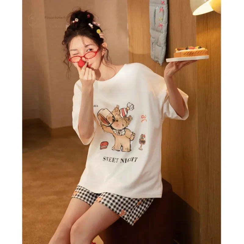 Gongdie x GANBEIXIAOXIONGCHAHUA LIANMINGKUAN Pajama Set Women's Apricot-1