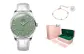 Silver Case Green Dial Silver Needle White Leather Strap