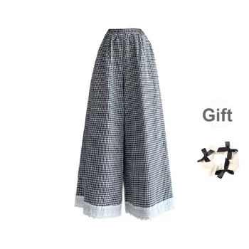 TURN UP Casual Pants Women's Black White Plaid+Bowknot Hair Tie Comes With