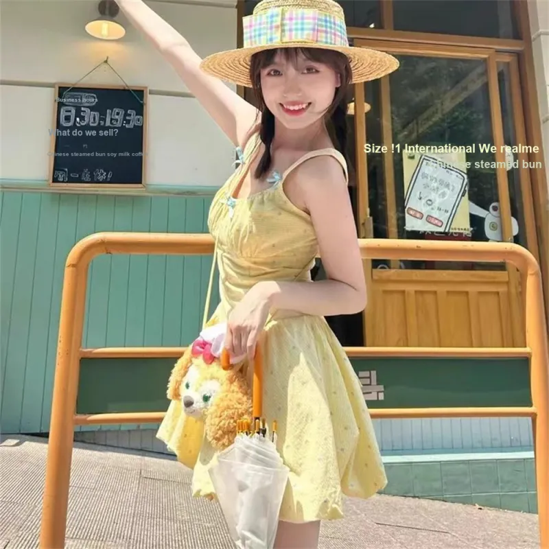 Si Bei'er Slip Dresses Women's Yellow-3