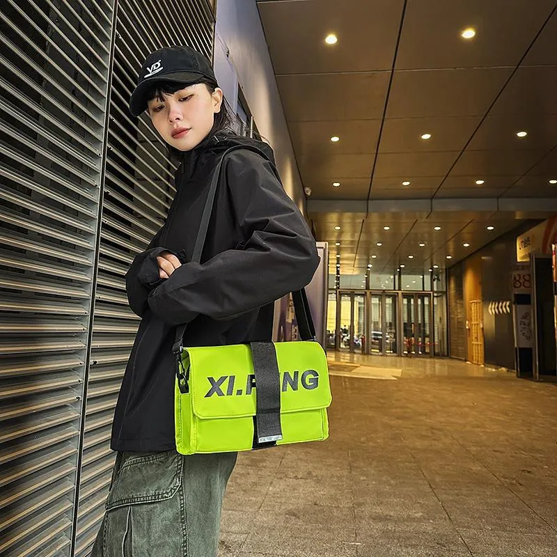 Yalu Nylon Fabric Shoulder Bag, Crossbody Bag Unisex Ecru/Gray/Black/Orange Red/Khaki/Neon Green-28