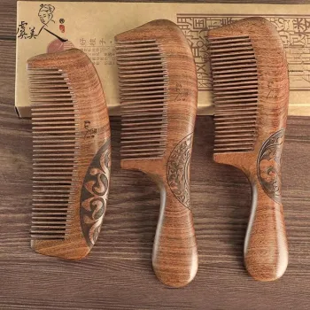 YUMEIREN Ebony Gold Wood Natural Brogues Hair Loss Home Treatment Wooden Comb Massage