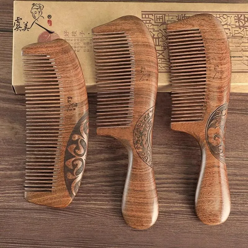 YUMEIREN Ebony Gold Wood Natural Brogues Hair Loss Home Treatment Wooden Comb Massage-0