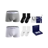 Long Staple Cotton[White+Gray]+[100% cotton Crew Socks × 2 Pack]Gift Box Set