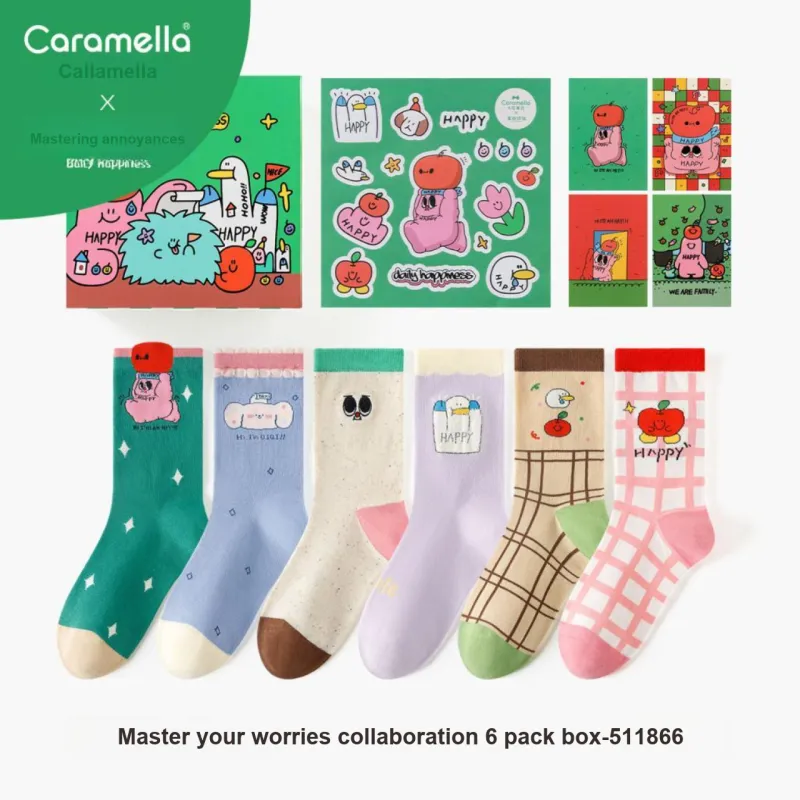 Caramella x NANIEFANNAO Mid Calf Socks Women's 6 Pack Mixed Color-4