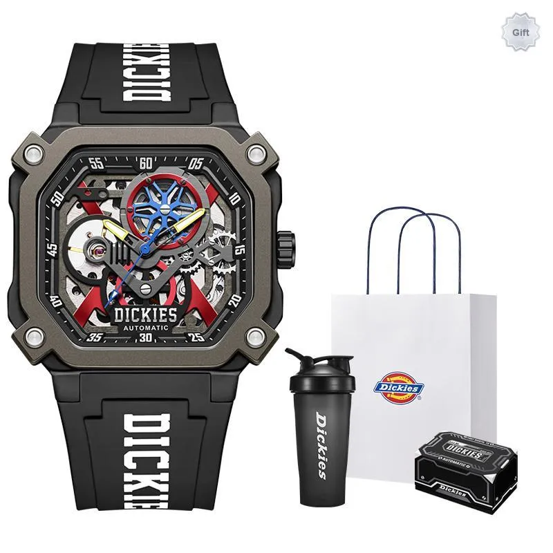 Dickies Wrist Watch Mechanical Movement Silicone Strap Cut Out Dial Unisex-19