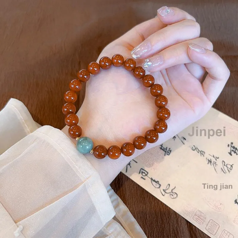 NAME.S Southern Red Agate Beaded Bracelets Premium Jade Unisex-5