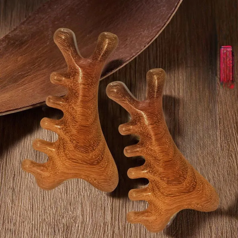 SHITIAN Head Therapy Comb Monster Comb Natural Golden Sandalwood Wooden Comb Head Meridian Massage-2