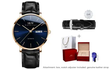 I&W CARNIVAL HWGUOJI Automatic Mechanical Movement Genuine Leather Strap Watch Men's Watches Blue Dial