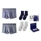 [Underpants 2+Cotton Socks 2]Gift Box Set[Purple+Light Gray]