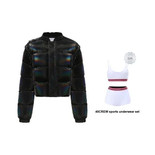 40 CREW Однотонный Бейсбольный воротник Свободный крой Утолщенный Короткий Пуховик Женский Черный