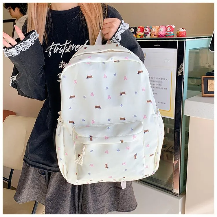 WICKBUEN Nylon Fabric Backpack Unisex Ecru/Yellow-7