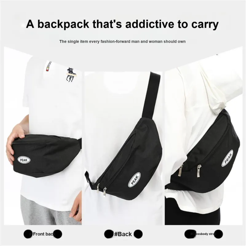 PEAK Polyester Shoulder Bag Backpack Crossbody Bag Fanny Pack Small Size Unisex Black-2