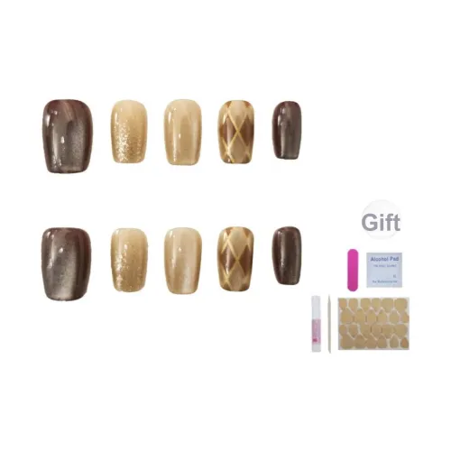 UNSEKI Осень и зима Стильный Boss LADY Теплый Тон Клетчатый False Nail Короткий LADDER Коричневый Jump Цвет Милый