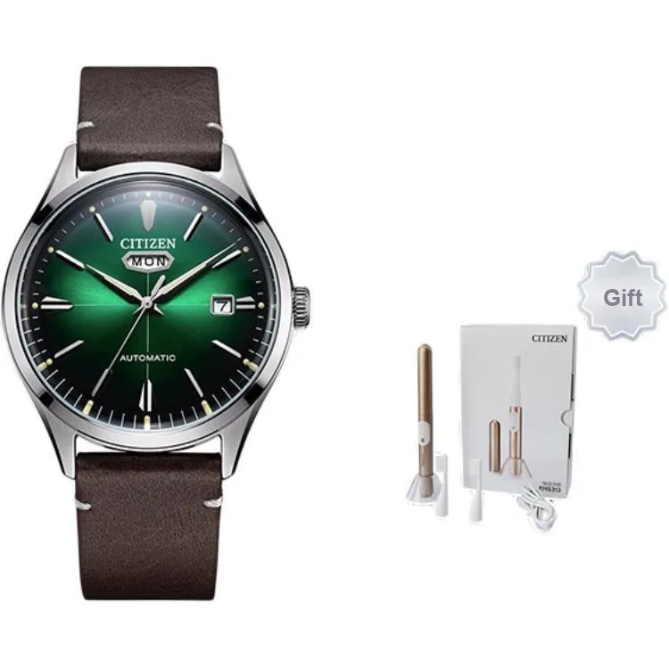 CITIZEN Mechanical Movement Cowhide Strap Watch Men's Watch Green Dial