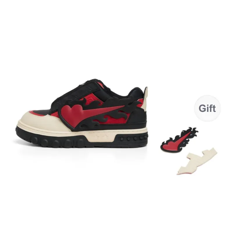 XINYINSU Height Increasing Wear-Resistant Breathable Slip-Resistant Low-Top Puffy Skateboard Shoes Unisex Flame Red-1