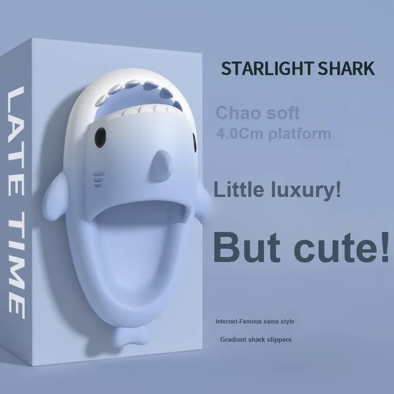 LATE TIME Gradient Shark Slippers For Women's Summer Outerwear, Platform Slip Resistant Indoor Home Slippers, Unisex-23