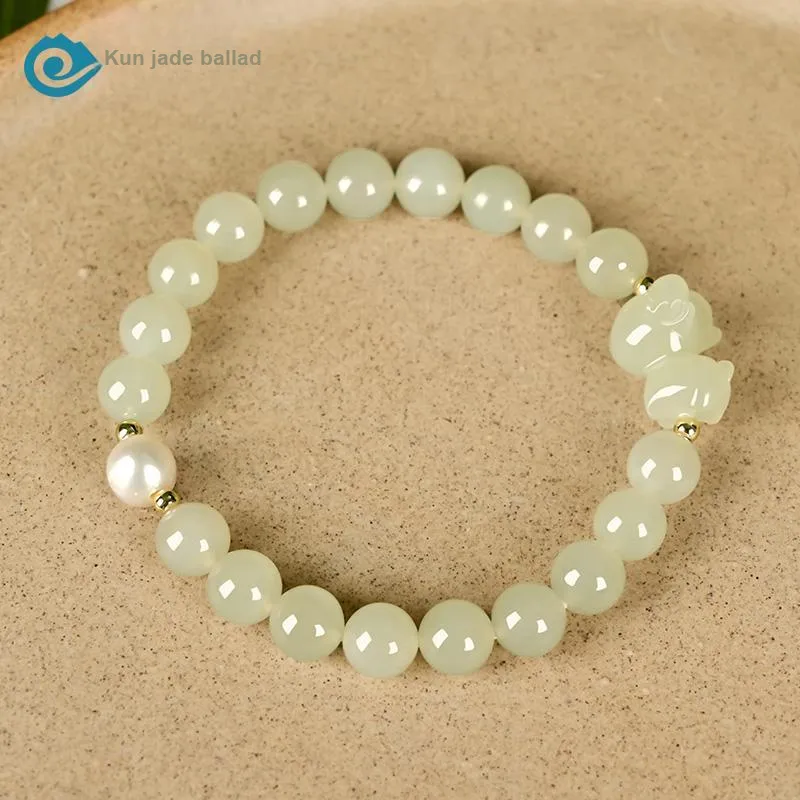 KUNYUYAO Chinese Zodiac Zodiac Year Bead Chain Beaded Bracelet White Jade Unisex-70