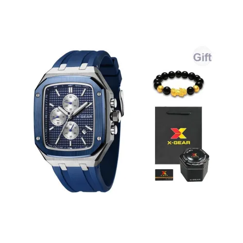 X Шестерня Эксклюзивный Премиум Квадратный Часы Кварцевый Механизм Резиновый Ремешок Часы Мужские Часы Синий Циферблат