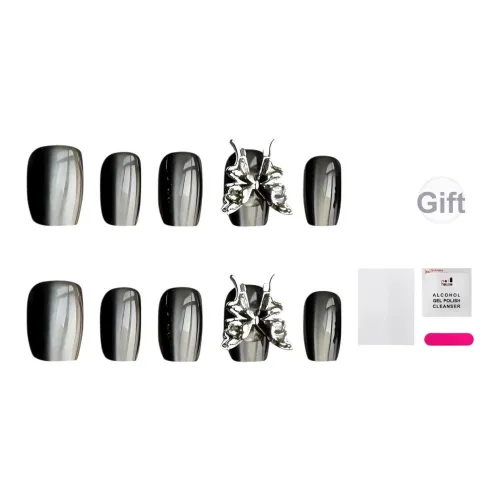 JIABITU Премиум Универсальный Большой Бабочка Кошачий глаз False Nail Короткий LADDER Черный Однотонный Coquette 14mm