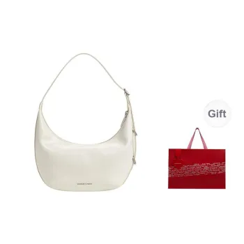 CHARLES&KEITH PU Shoulder Bag Medium Size Women's Noir Black/Cream Milk White/Silver