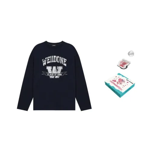 WE11DONE Длинный рукав Т-рубашка Коробка Унисекс Глубокий морской синий